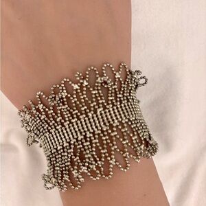 Silver Intricate Cuff Bracelet with Beaded Texture